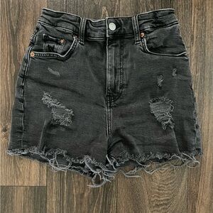 H&M Black Jean Shorts Distressed Frayed Hem